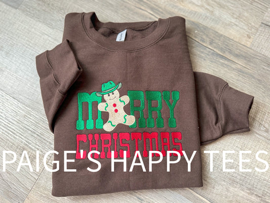 Merry Christmas Western Gingerbread Embroidery Sweatshirt