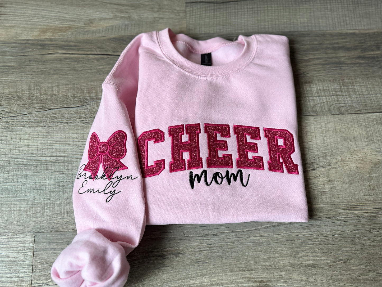 Cheer Mom Glitter Embroidery Crewneck