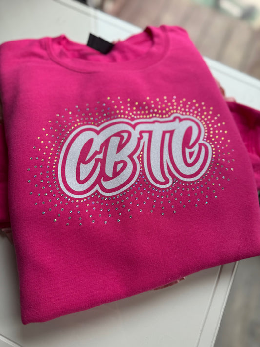 Cursive CBTC glitter with Rhinestones Crewneck