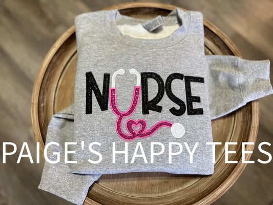 Nurse Glitter Embroidery Crew