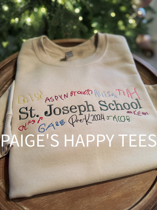 Teacher/Student Handwriting Crewneck Embroidery
