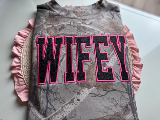 Wifey Black Glitter on Camo T-shirt